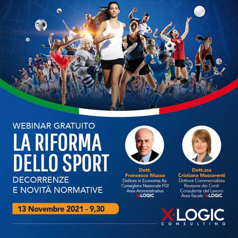La riforma dello sport webinar XLogic 13 novembre 2021